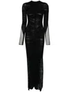Mugler Ruched Maxi Pencil Dress In Black