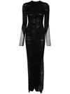 Mugler Ruched Maxi Pencil Dress In Black
