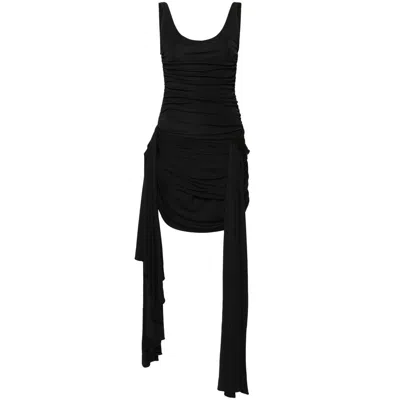 Mugler Draped Mini Dress With Side Trains In Black