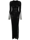 Mugler Ruched Maxi Pencil Dress In Black
