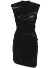 Mugler Ruched Sheer Mini Dress In Black