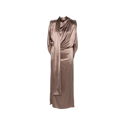 Mugler Draped Midi Dress In Brown