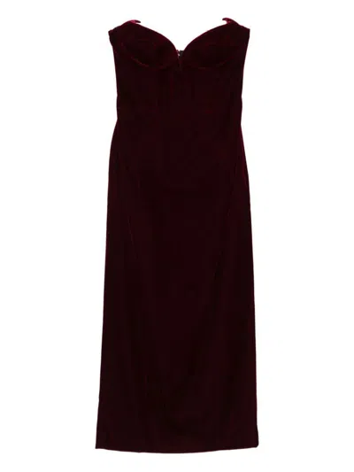 Mugler Strapless Velvet Sweetheart Maxi Dress In Burgundy