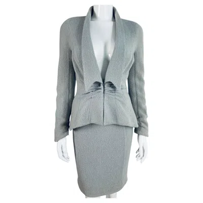Pre-owned Mugler Dusty Blue Deep V-neck Thierry  Skirt Suit