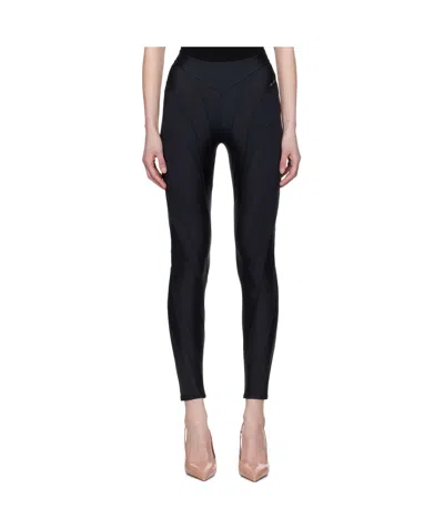 Mugler Elastic Knitted Leggings In Black