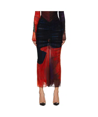 Mugler Elastic Waist Skirt In Pr603 Print Blue & R