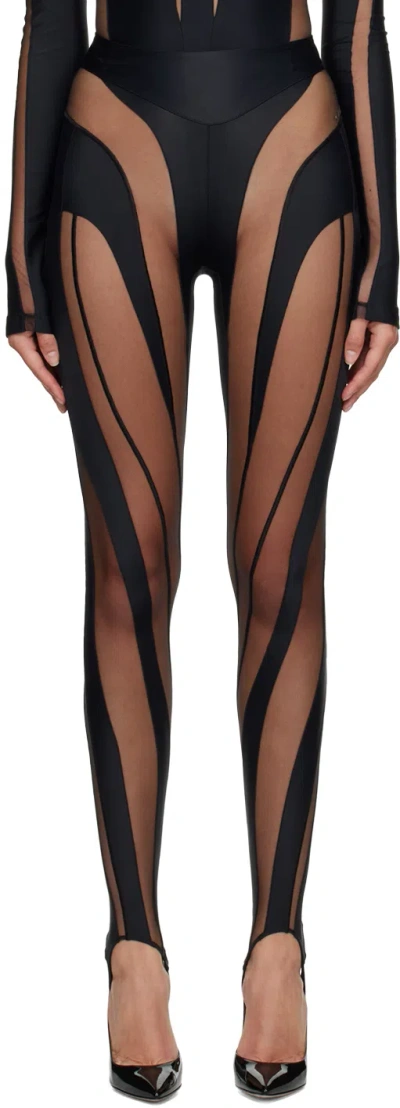 Mugler Elastic Waist Spiral Leggings In Black