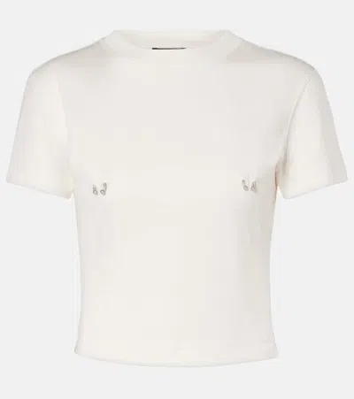 Mugler Embellished Cotton Jersey T-shirt In White