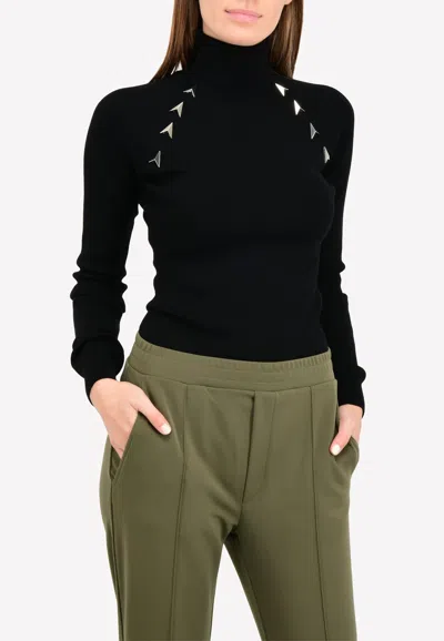 Mugler Embellished Rib-knit Turtleneck Sweater In Black