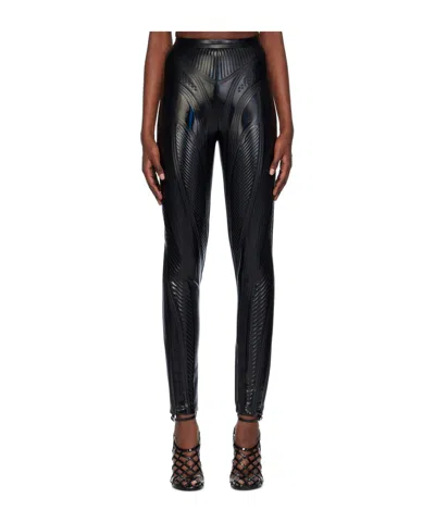 Mugler Embossed Detail Casual Pants In Black