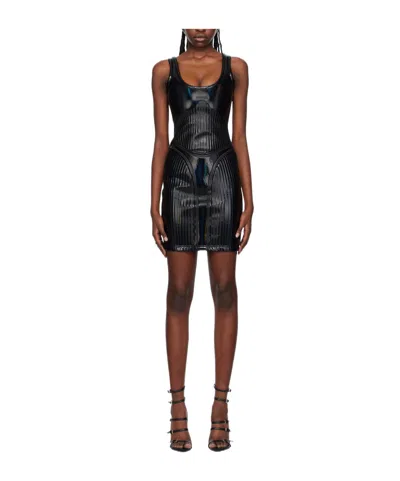Mugler Embossed Detail Dress In Black