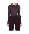 Mugler Embossed-logo Long-sleeve Bodysuit In Burgundy