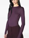 Mugler Embossed-logo Long-sleeve Bodysuit In Purple