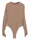 Mugler Embossed Long-sleeve Bodysuit In Brown