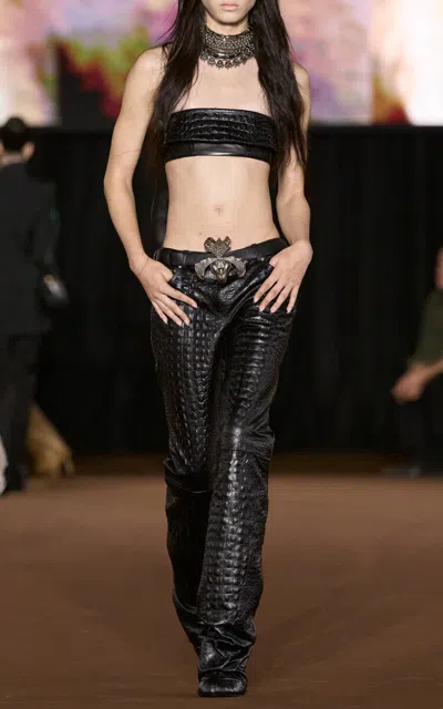 Mugler Embossed-croc Bandeau Top In Black