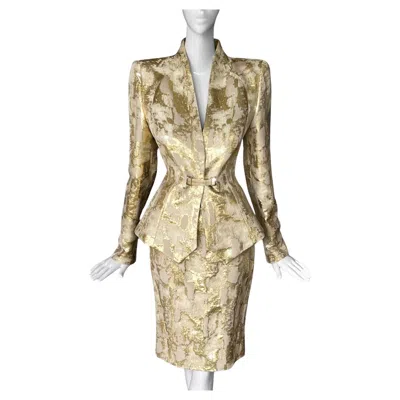 Pre-owned Mugler Ensemble Gold Metallic Suit Jacket Skirt