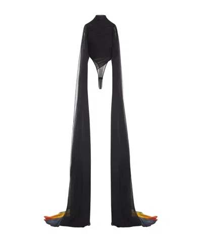 Mugler Extra Long-sleeved Sheer Bodysuit In Black