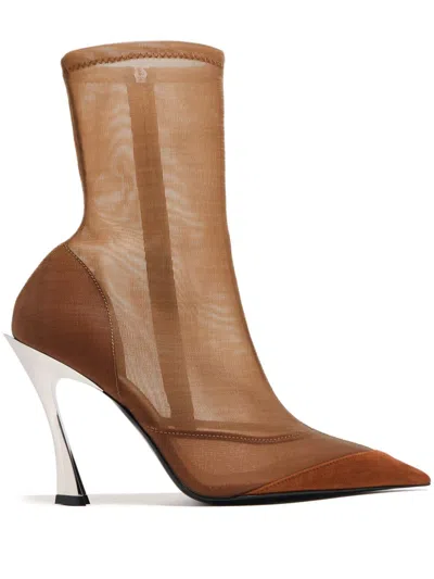 Mugler Fang 高跟网布靴 In Brown