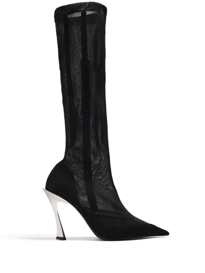 Mugler Fang Pointed-toe Mesh Boots In Black