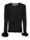 Mugler Feather-cuff Mesh Top In Black