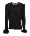 Mugler Feather-cuff Mesh Top In Black