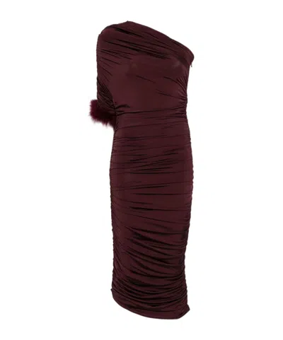 MUGLER FEATHER-TRIMMED ONE-SHOULDER DRESS
