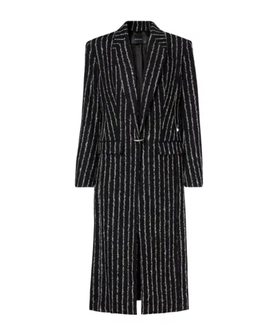 Mugler Fine Striped Long-sleeve Coat In Black