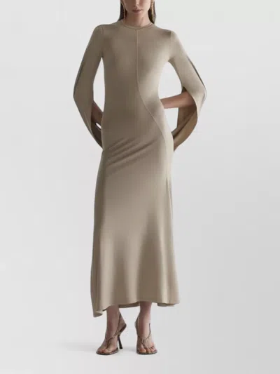 Mugler Fitted Maxi Dress Round Neckline Design In Neutral
