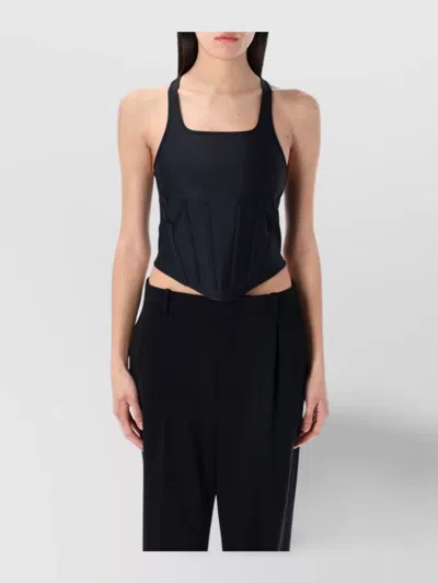 Mugler Fitted Square Neck Sleeveless Racerback Top In Black
