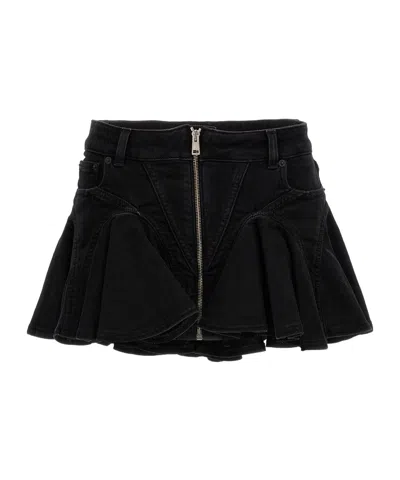 MUGLER FLARED DENIM MINISKIRT