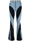 Mugler Zip Detailing Flared Denims With Jersey Inserts In Blue