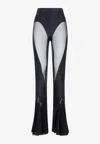 Mugler Flared Sheer Pants With Tulle Ruffles In Black