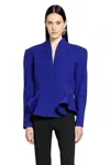 Mugler Flared Wool Jacket In Blue
