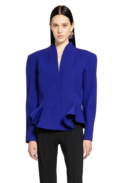 Mugler Flared Wool Jacket In Blue