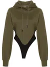 Mugler Fleece Hoodie Bodysuit In Green