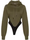 Mugler Fleece Hoodie Bodysuit In Green