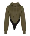 Mugler Fleece Hoodie Bodysuit In Green