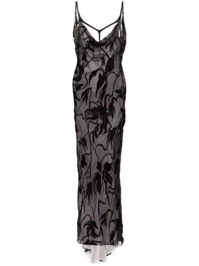 Mugler Flocked Maxi Dress In Black