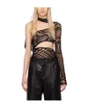 Mugler Flocked Star-print Asymmetric Bodysuit In Black