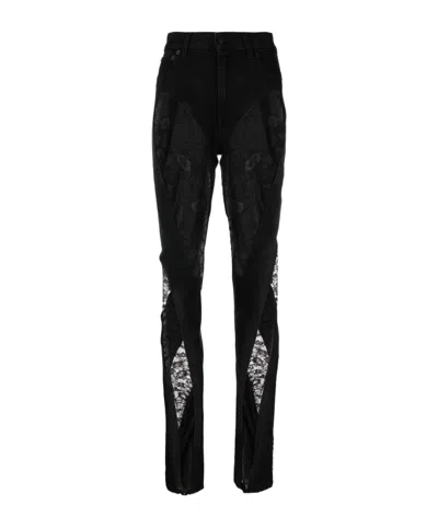 Mugler Floral-lace Panelled Jeans In Black