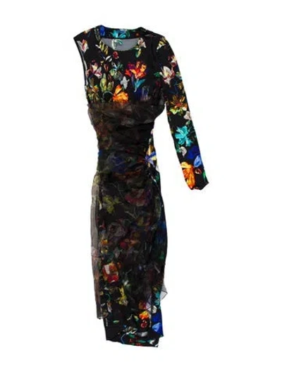 Pre-owned Mugler Floral Print Long Dress In Black