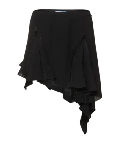 Mugler Fluid Cady Asymmetric Mini Skirt In Black
