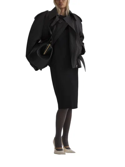 Mugler Form Fitting Structured Shoulder Day Dress In Black