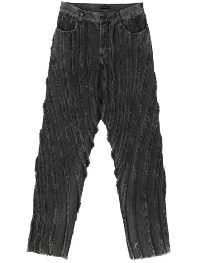 Mugler Frayed Panelled Jeans In Black
