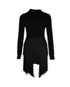 Mugler Fringed Mini Dress In Black Wool In Black