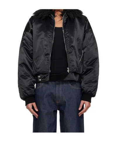 Mugler Front Zip Bomber Jacket In Black