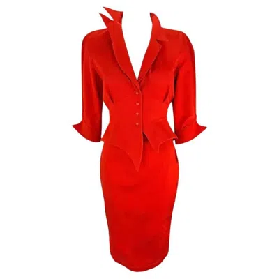 Pre-owned Mugler F/w 1988 Thierry  Museum Red 'les Infernales' Fiery Red Skirt Suit 38fr