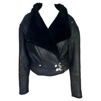 Pre-owned Mugler F/w 1989 Thierry  'hiver Buick' Black Shearling Oversized Leather Jacket