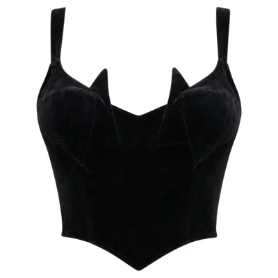 Pre-owned Mugler F/w 1992 Thierry  Black Velvet Sculpted Bustier Top