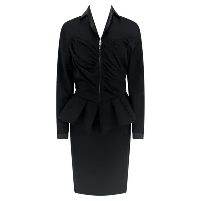 Pre-owned Mugler F/w 1992 Thierry  Runway Faux Wrap Cinched Black Skirt Suit 38fr